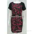 PRETTY STEPS mature lady short sleeve flower printed satin fitting dress with belt
